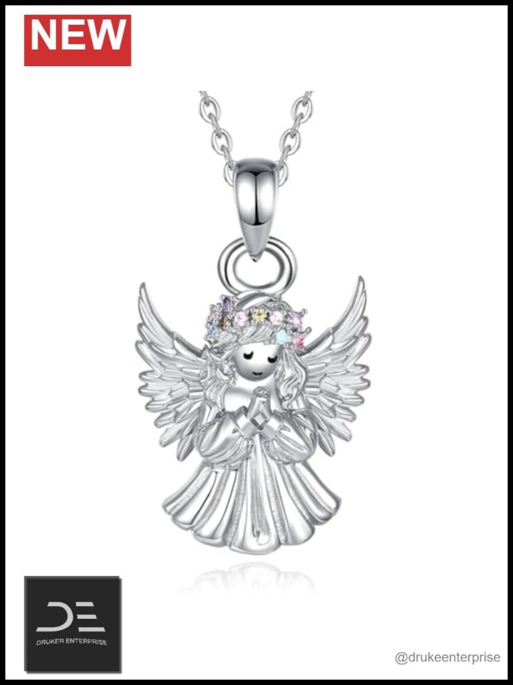 Sterling Silver Guardian Angel Necklace for Women, Christian Faith Jewelry, 18"